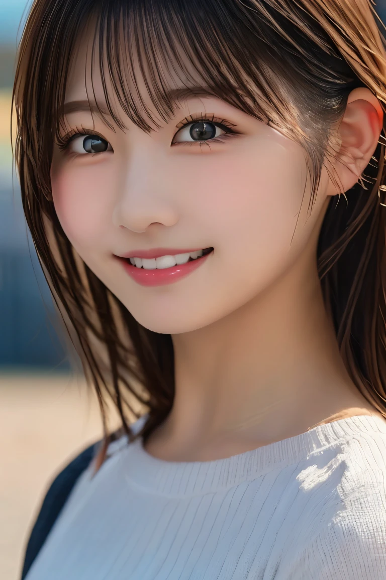 Highest quality, (beautiful)、Completely naked、Full view of boobs、Showing nipples、Soft 、Shoot from above、Close-up、Thin pubic hair、Selfie、smile、Open your mouth、Moist eyes