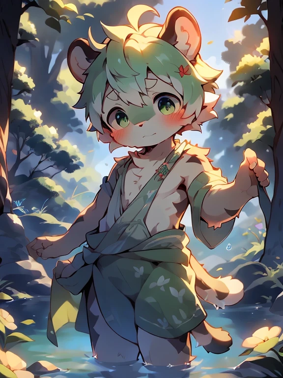 masterpiece,best quality,Gauss,Practical, 1 boy,Male focus,solo, (Detailed eyes and face) , (Handsome face) , (Perfect Anatomy) ,Thick eyebrows,Short hair details,Very fine details, 4K , 8K ,light,Amazing Art,Beautiful scenery , (Deer bathing in clear mountain spring dew or white or red sensuality) ,moisture,The Tree,Rios,Short hair details,transparent,彩色light,Very shy,The right hand,Beautiful flowers and green leaves,antlers,Deer Boy,Pino Deheni for Kids, dance, Milk Tiger 1145, Dagasi, yes,