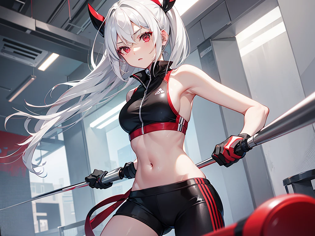 white hair girl, athletic red eyes