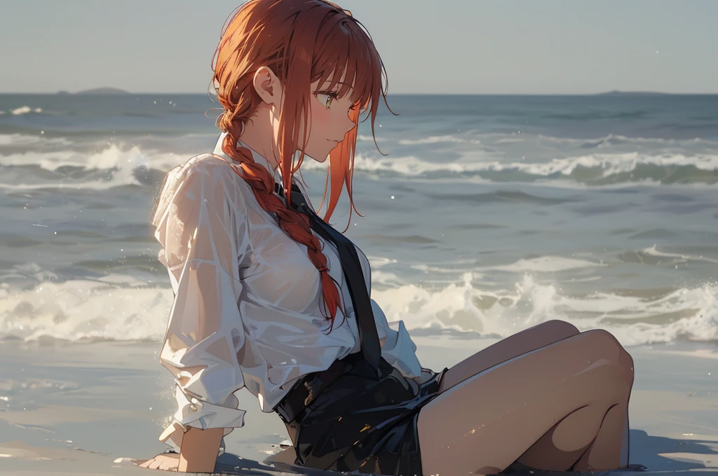 (masterpiece), (best quality), (ultra-detailed), (best illustration), (best shadow), (absurdres), Female, 25 years old, looking at viewer, steam, shy, nose blush, nsfw, medium breasts, nude, o-face, climax, light smile, makima \(chainsaw man\), (red hair), yellow eyes, golden eyes, light smile,
