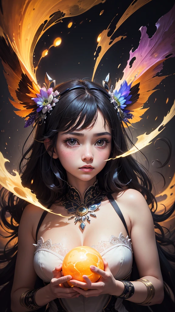 (masterpiece、Highest quality、beautiful:1.2)、(beautifulデジタルアート:1.2)、1 Girl、Round eyes、Fair face、Strong and weak gaze、Agnes Cecil Style、Mysterious and enchanting atmosphere、Ingredients to mix、Intertwined material、Best Abstract Art、Surreal、A chaos of overlapping bright and vivid colors、Fine light scattering、(Thick and unstable strokes:1.2)、Spectacular Background