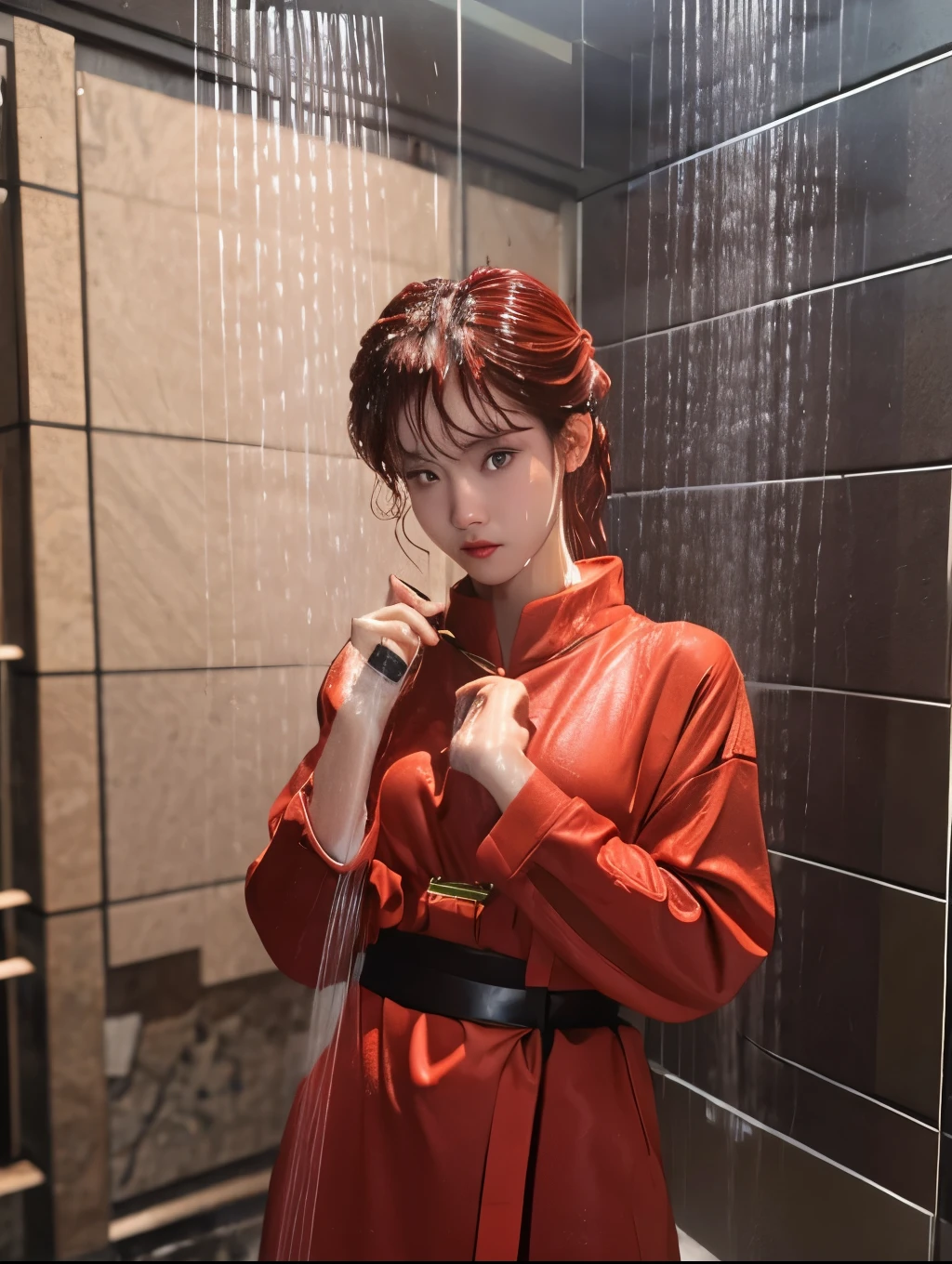 (photoRealstic:1.4),(hyper realisitic:1.4),(realisitic:1.3),(Smooth lighting:1.05),(Improved cinematic lighting:0.9),32k,1 girl,Realistic lighting,raytrace,(japanes:1.2),Detailed eyes, Double eyelid,,(Embarrassed:1.5),Redhead,Red Chinese Clothes,(shower:1.5)