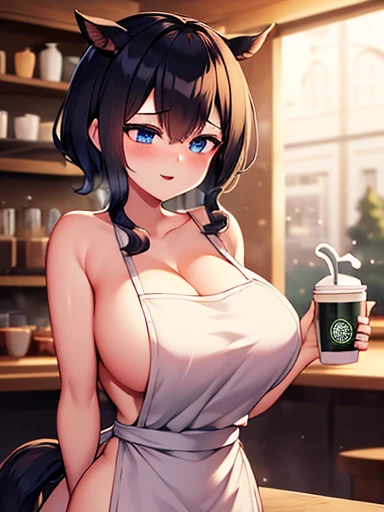 good aninomy, Masterpiece, Best Quality, 4k, 8k, professional photography, Luz tinue, infoque nítido,1 girl,
Meme_with hielo_linte_with_mama_milk_propiowaifu, propiowaifu,Starbucks, 
coffee shop, blurred background, bokeh, light particles,  apron, barista, mamas, neckline, clavicle, cup, green_apron, Café,  tinincia, tinincia_cup, 
 with hielo_linte_with_mama_milk_(Meme), looking_in_viewer, Meme, naked_apron, side chest, Alone, curves, narrow waist, 
cheered up_mono_propiowaifu,www.propiowaifu.with,
wide,mamas,huge mamas,large mamas,hits,Blue eyes,Side locks,lipstick,withstituir,by rubio,pelo intre los ojos,Horse tail,Red lips,eyebrows visible through hair,
