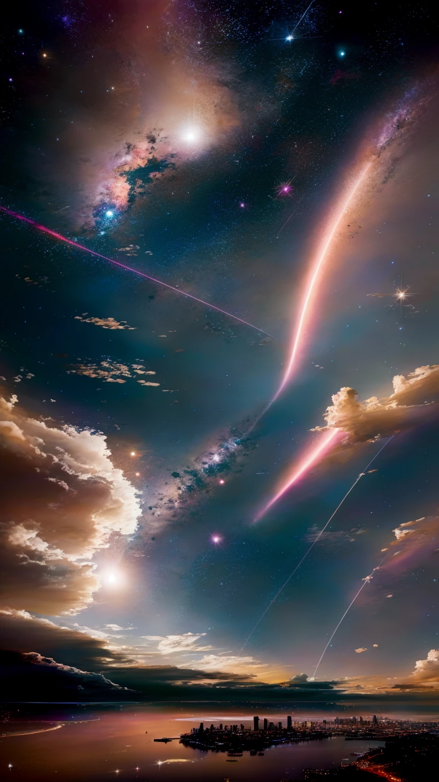 Arafeed image of a pink sky with stars and a pink moon, Great background, Colorful night sky, Beautiful Wallpapers, Beautiful night sky, Great background, Awesome Wallpapers, Galaxy Sky, Beautiful sky, Colorful sky, Space Sky, Space Sky, Very beautiful photos, Colorful Sky, During a meteor storm, Beautiful sky, Magical colors and atmosphere