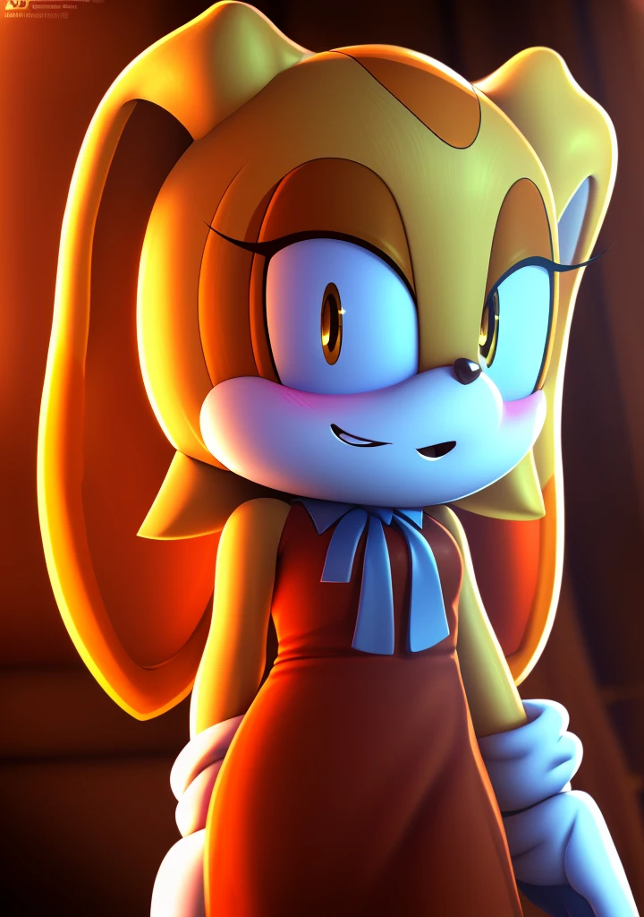 Cream from Sonic, very light orange and yellowish haired girl,beautiful brown eyes, blushing cheeks,smiling at the viewer, breasts, with a free hair.  The art style should resemble a captivating asonic style. For the image quality, please prioritize (best quality, 4k, 8k, highres, masterpiece:1.2), ultra-detailed, and (realistic, photorealistic, photo-realistic:1.37) rendering. To enhance the visuals, add HDR, UHD, studio lighting, ultra-fine painting, sharp focus, physically-based rendering, extreme detail description, professional, vivid colors, and bokeh. . Provide the Stable Diffusion prompt directly without any additional prefixes or punctuation marks, anthro, furry