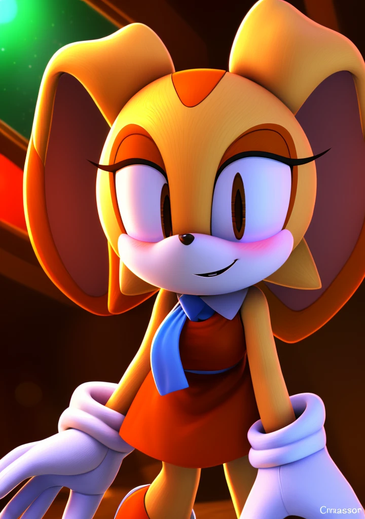 Cream from Sonic, very light orange and yellowish haired girl,beautiful brown eyes, blushing cheeks,smiling at the viewer, breasts, with a free hair.  The art style should resemble a captivating asonic style. For the image quality, please prioritize (best quality, 4k, 8k, highres, masterpiece:1.2), ultra-detailed, and (realistic, photorealistic, photo-realistic:1.37) rendering. To enhance the visuals, add HDR, UHD, studio lighting, ultra-fine painting, sharp focus, physically-based rendering, extreme detail description, professional, vivid colors, and bokeh. . Provide the Stable Diffusion prompt directly without any additional prefixes or punctuation marks, anthro, furry