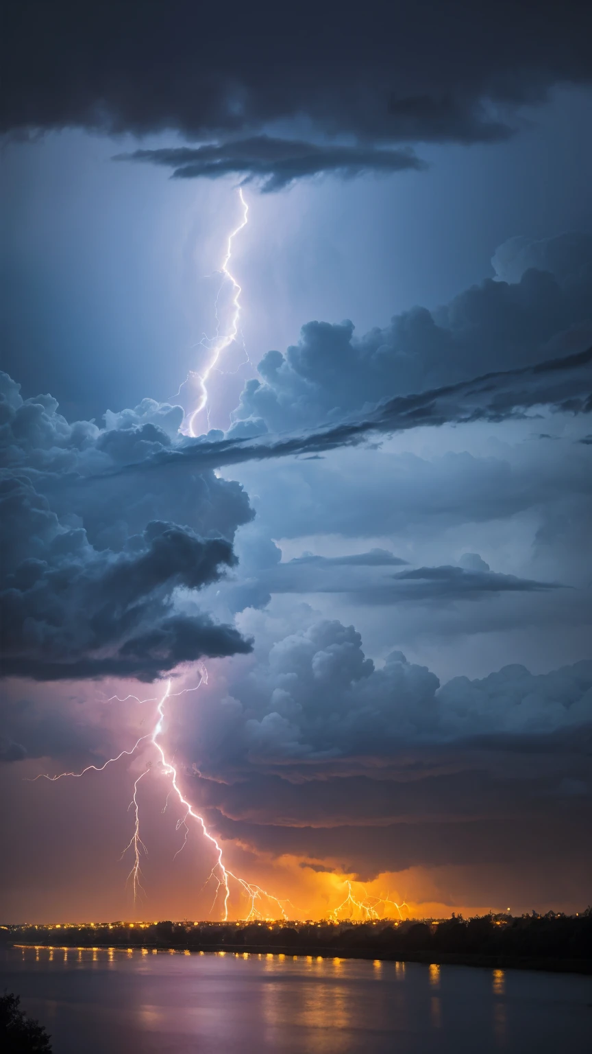 Electric tornado in the middle of the storm,Cloudy ,No Sun,In the rain and wind,Lightning Light,A blinding flash,The whole sky was covered with lightning,Tornado Swirl,A huge tornado with lightning both inside and out,There is a river and a small country house,3D Depth,The perfect perspective,realistic depth of field,Realistic and detailed images,high quality,masterpiece
