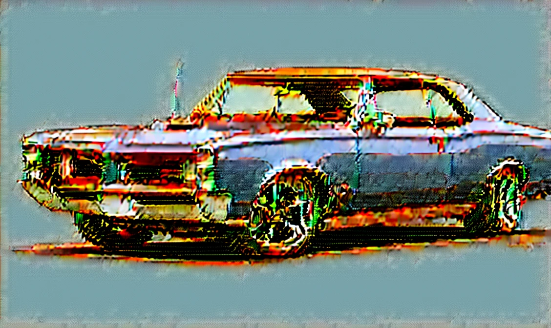 Taupe colored 1967 Pontiac GTO , pop art, cartoonish style , sketch, detailed illustration, large wheels, slammed to the ground, wide bodykit, masterpiece, highly detailed ((([simple  grey background])))
