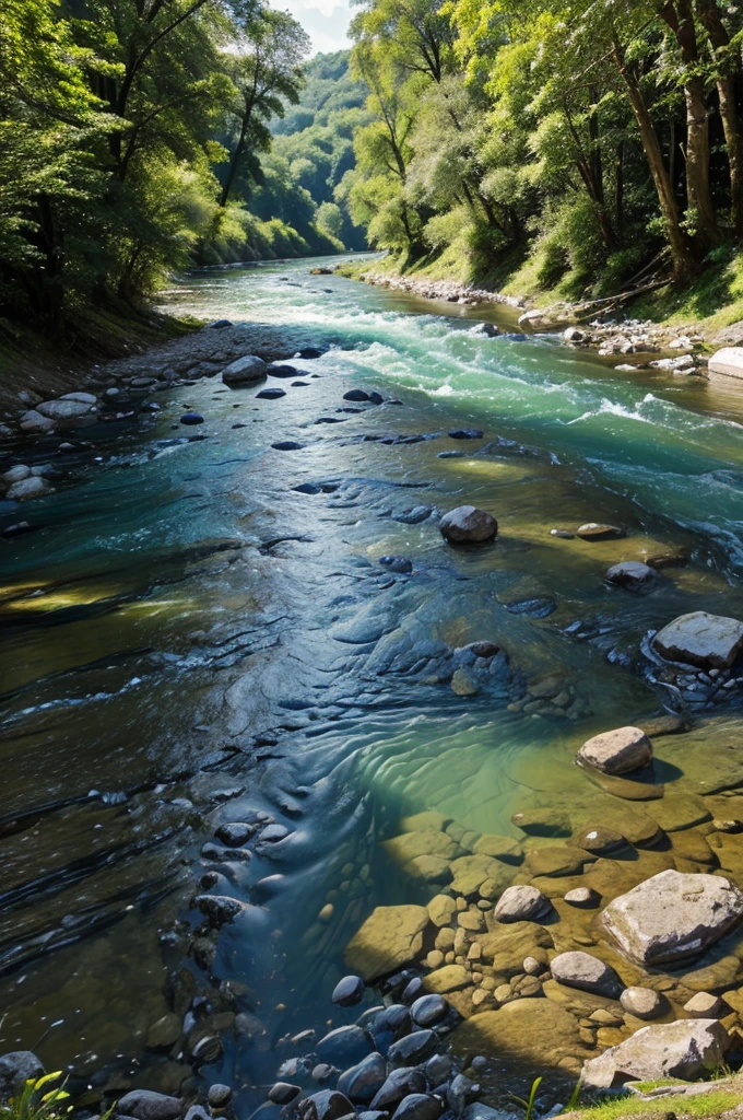 A beautiful river flowing with the flow the water of rive was cristal clear