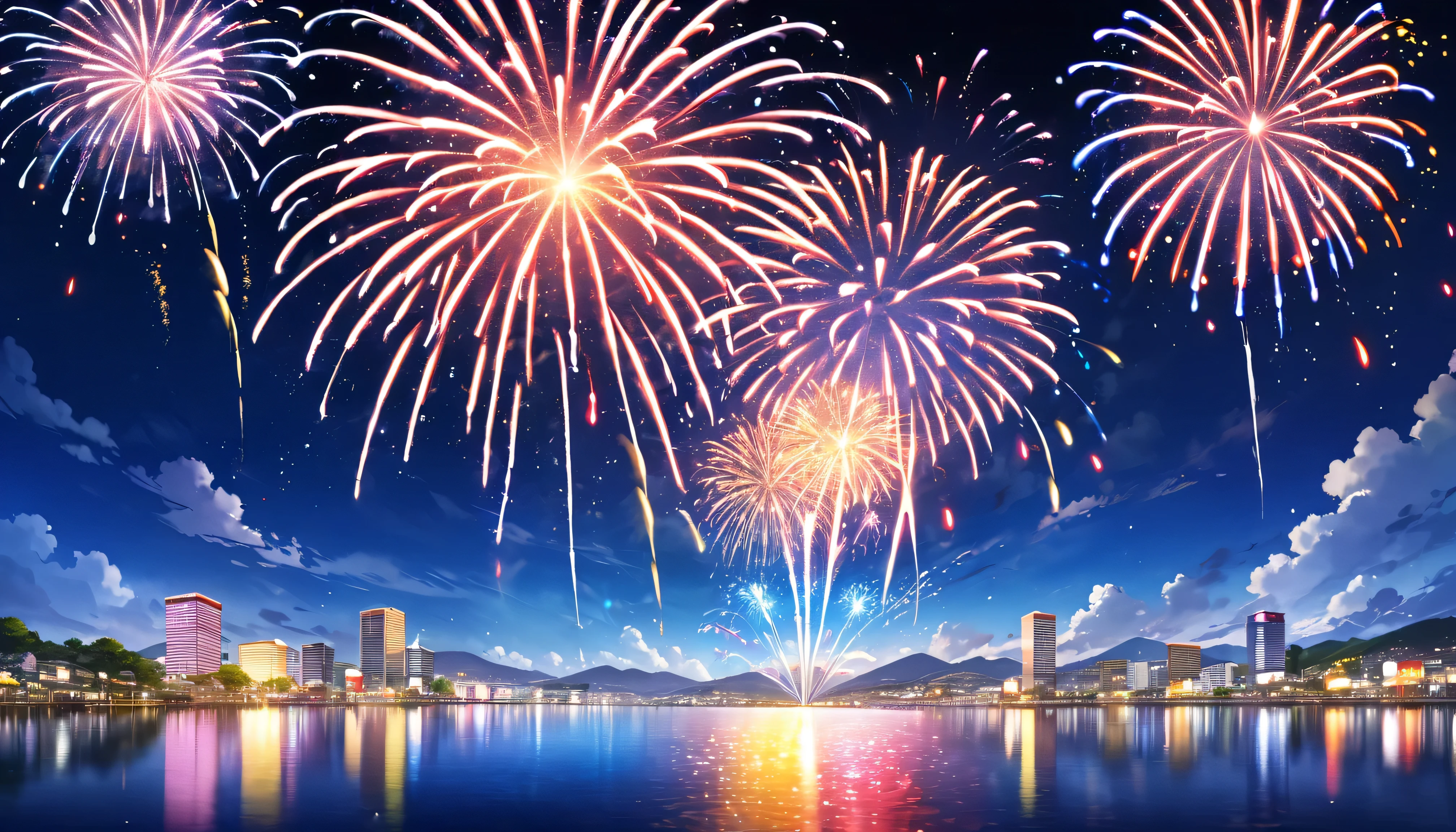 Fireworks display、National Fireworks Festival、lake、Underwater fireworks、Fireworks from the water Fireworks blooming on the water、colorful fireworks、Japan、fireworks