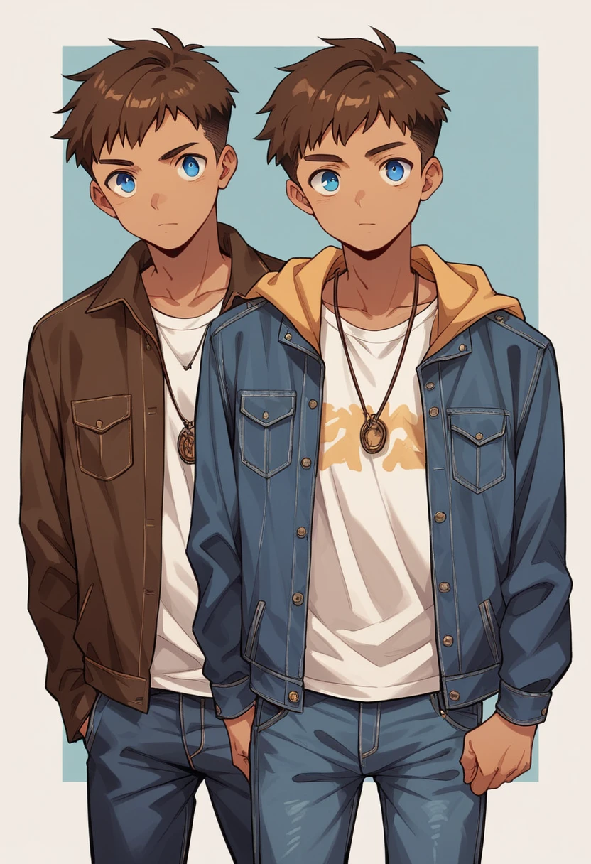  Human Male  adult, Skin White   , Brown haircut, blue pupils, wearing Pants , wearing Denim Jacket , poses , 