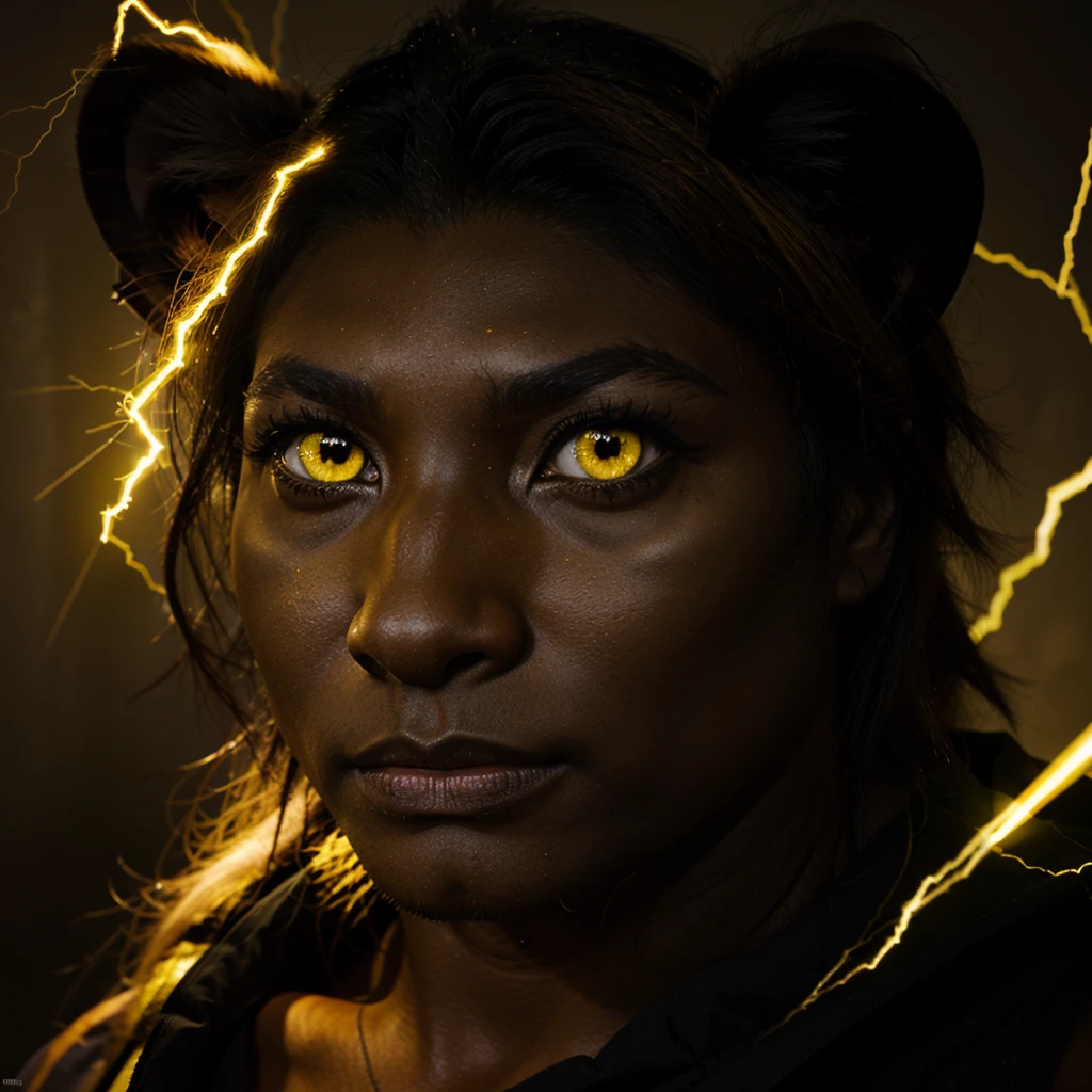 Anthro black lion with yellow eyes and yellow lightning 