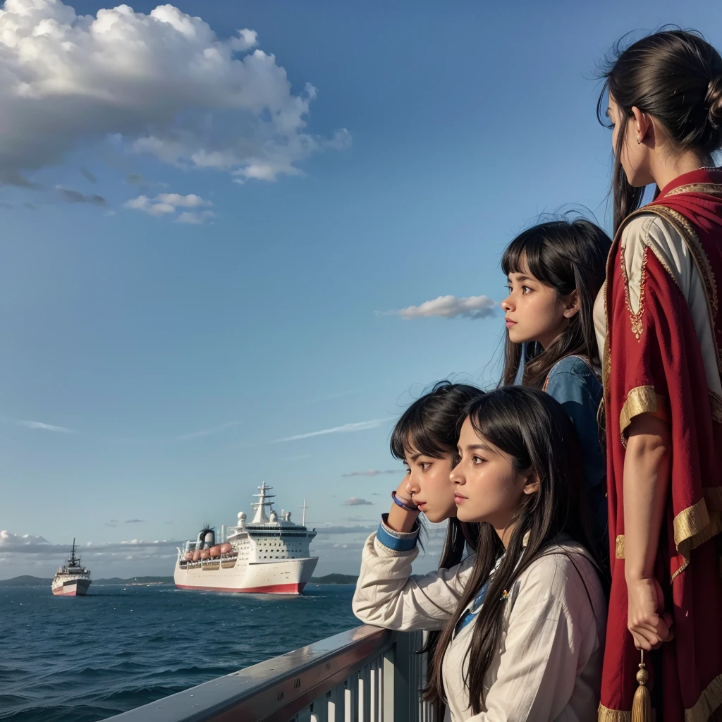 Indians watching European ships from afar 