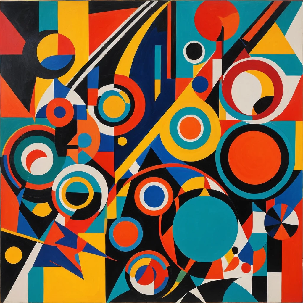 Abstract art exploration. Bold colors. Geometric shapes. Fluid compositions. By modernist visionary