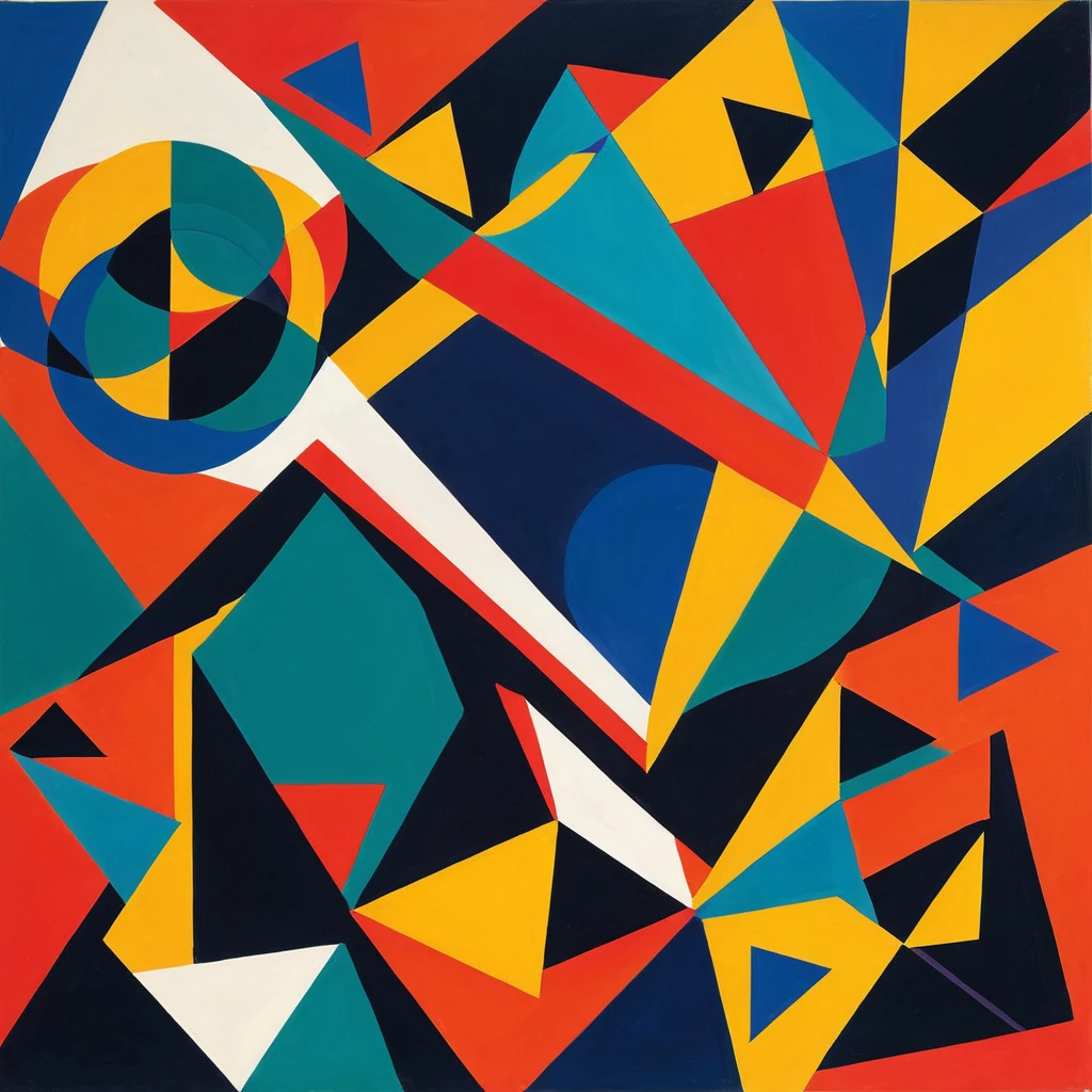 Abstract art exploration. Bold colors. Geometric shapes. Fluid compositions. By modernist visionary