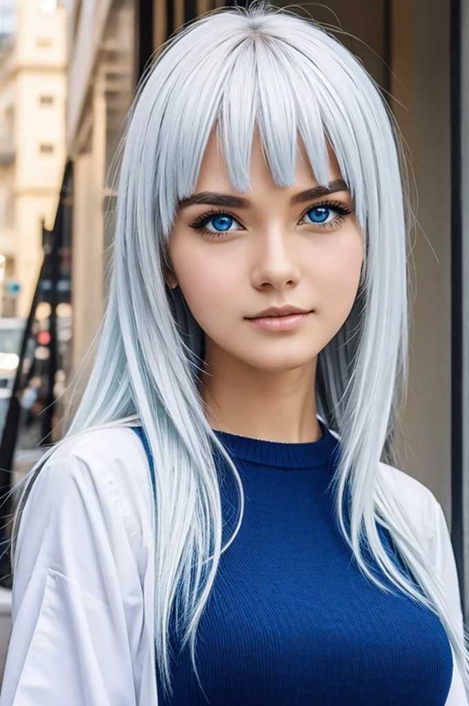 Drawing anime girl white hair blue eyes bangs