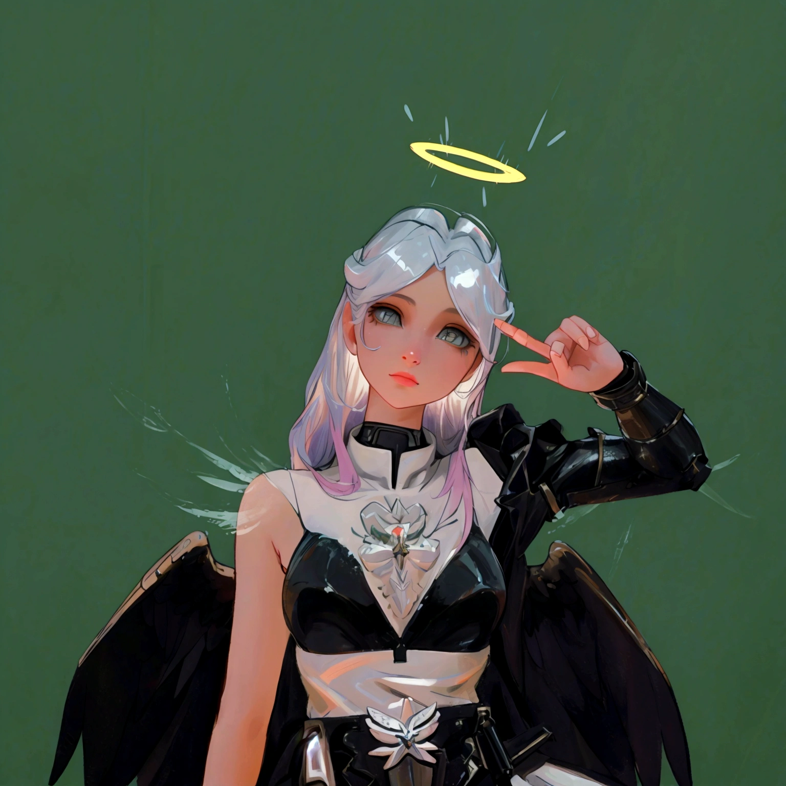 there is a 3d image of a woman dressed in a costume, wearing angel halo, angelic halo, angel halo, npc with a saint's halo, npc with a saint\'s halo, wearing angel, wearing angel halo covered face, holy halo, halo over her head, as a mystical valkyrie, halo above head, dark angel, divine ray over her head