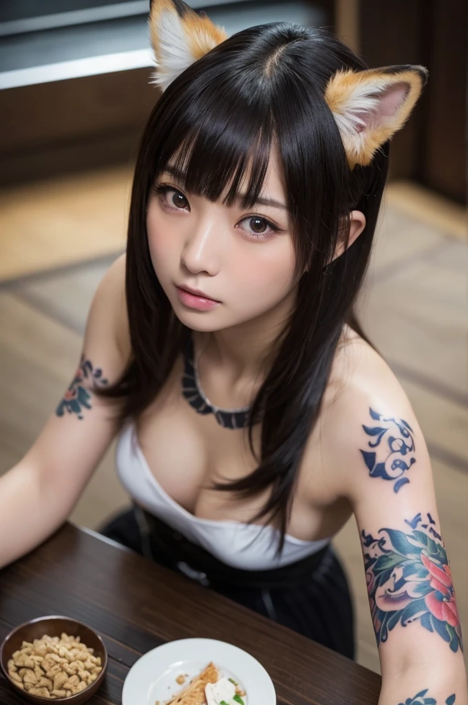 (Highest quality:1.2),32k HDR,High resolution,(20-year-old woman),(Ultra Wide Angle),(View from above:1.2),((Glaring at the camera)),(Japanese women),(Tattoo),Flat bangs,Dark Room,Medium chest,Squat with your feet apart,Beautiful Eyes,Detailed face,High quality eyes,Keep your eyes focused,Nose and mouth,Face Focus,Super Face close-up gentle and charming Chinese beautiful woman, 繊細でセクシーなLock骨,Small Nose, Focus on the face, Face close-up,Show off your crotch,両腕をhandcuffsで繋がれている,((handcuffs)),薄Dark Room,ruins,Embarrassed, moist eyes,Sad expression,Looking into the camera,Very beautiful eyes,Flat Chest,Tragic,A fleeting expression,,((全身にTattoo)),((Constraints)),((Lock)),((Plate at your feet,Dog food dish)),((Staring straight ahead)),((Fox ears on head)),((Fox&#39;s Tail)),((short hair,Shaggy,Bob,long)),(Red Hair,Brown Hair,Black Hair,Silver),(Maid clothes),((Dark eyeliner)),((Slanted Eyes)),((Big eyes)),((Hands)),((Women who are kept)),((Pets)),