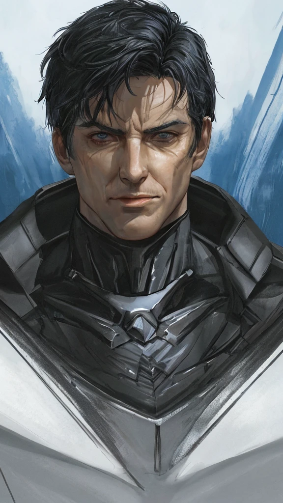 John Barrowman, male supervillain, black hair, blue eyes, smirk, white skin, sexy, (best quality,4k,8k,highres,masterpiece:1.2),ultra-detailed,(realistic,photorealistic,photo-realistic:1.37),superhero,evil,villainous,intense gaze,detailed facial features,dramatic lighting,dark and moody atmosphere,chiaroscuro,cinematic,portrait