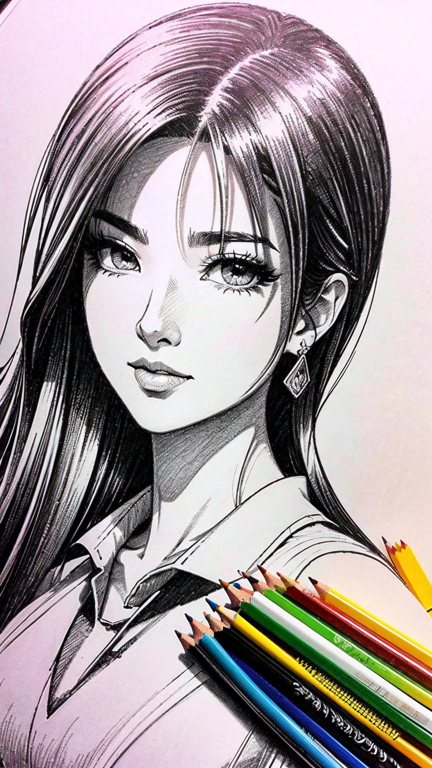 pencil drawing、Dramatic style、cartoon、Masterpiece、top-quality、best composition、ultra-detailliert