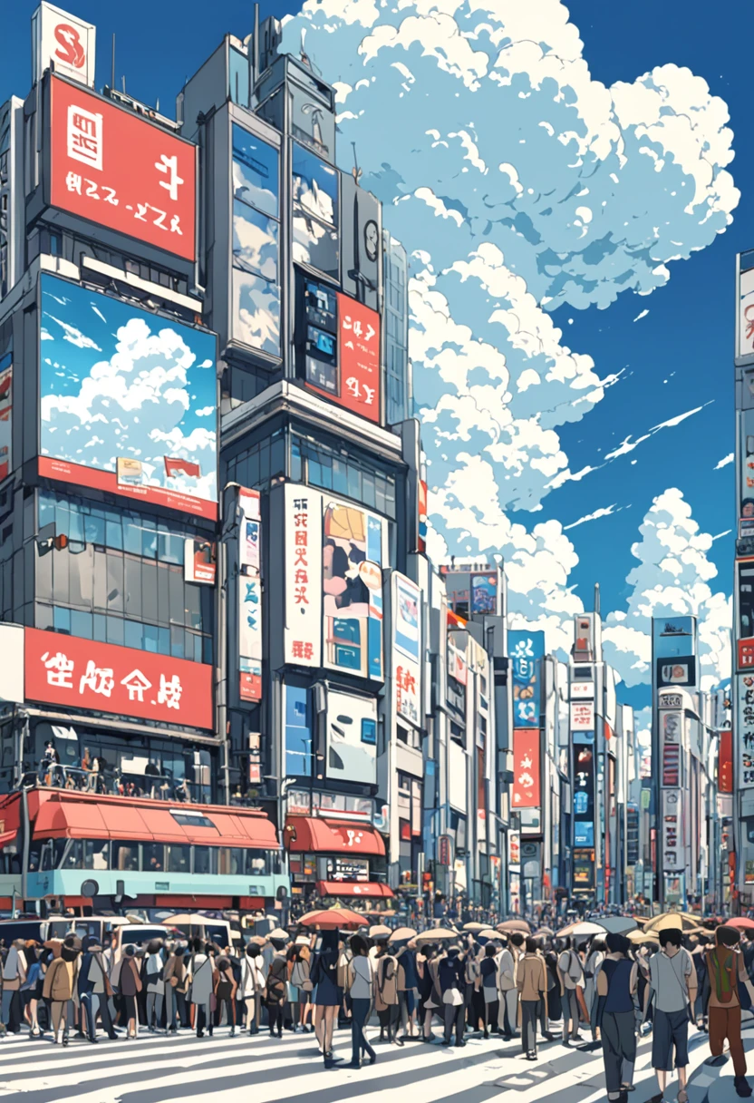 ((anime: 1.4, figure)), (masterpiece, Highest quality, Highest quality), (Super detailed, The absolute solution), ((16K, High resolution)) (Shibuya Scramble Crossing, anime Style, Cumulonimbus, blue sky, crowd), ( anime: 1.4, figure)), (masterpiece, Highest quality, Highest quality), (Super detailed, The absolute solution). and {Lofi Art, Laurie Griesley's style, Makoto Shinkai&#39;s Style, anime Aesthetic}, break {(Produces images with over 40 million pixels of information and cinematic detail。Hot with Sony&#39;s slur).}