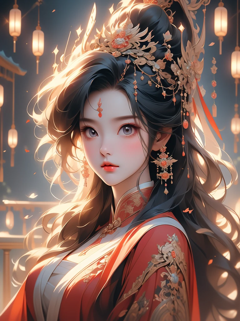 1girl in a red long dress with flowing hair, a beautiful fantasy empress, spuer beauty,inspired by Lan Ying, full body xianxia, by Qu Leilei, inspired by Ju Lian, inspired by Li Mei-shu, inspired by Qiu Ying, heise jinyao, ancient chinese princess, flowing hair and long robes, ((a beautiful fantasy empress)),((colorful)),(Tang Dynasty), masterpiece, best quality, beautifully painted, high level of detail,(noise removal :0.6), [ink proof],(ink refractive), ,detail,Blank background,(best quality, extremely detailed CG unified 8k wallpaper, proficient, best quality, super detail),(Shimmery blue light),silk-wrapped upper body,((((beautiful face)))
