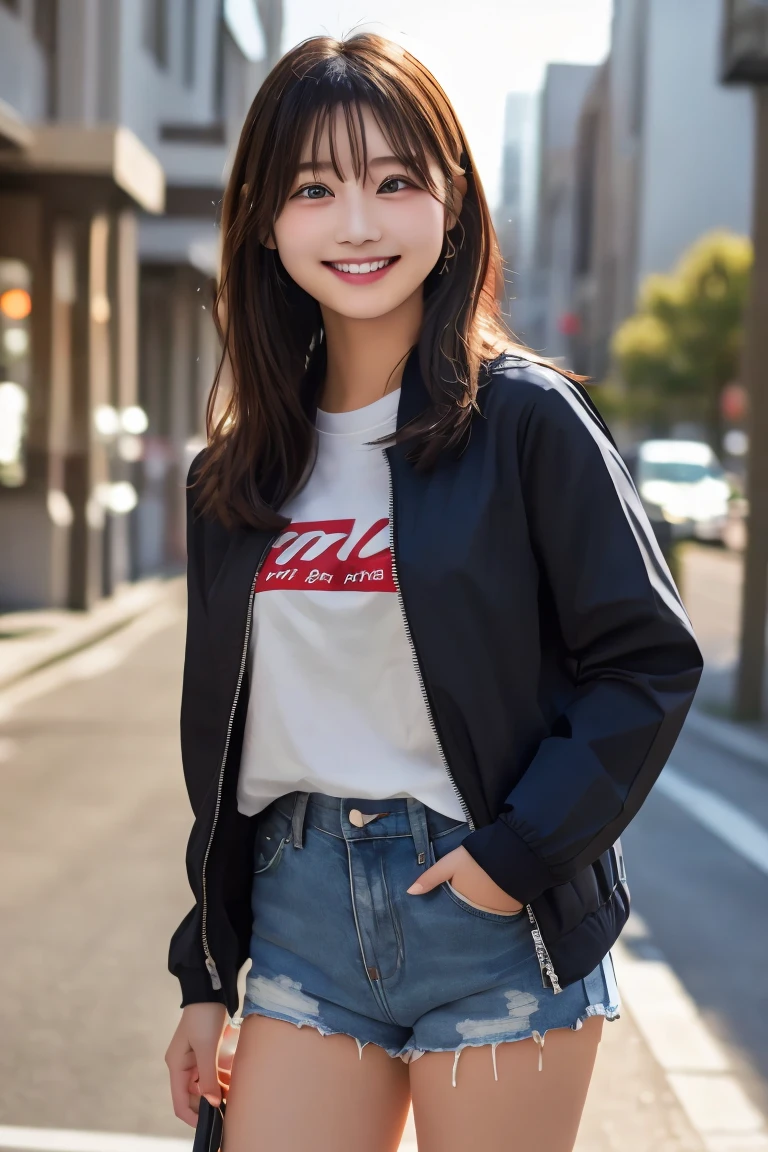 Highest quality, (beautiful)、Jacket、Soft 、smile、Shorts、Tshirt
