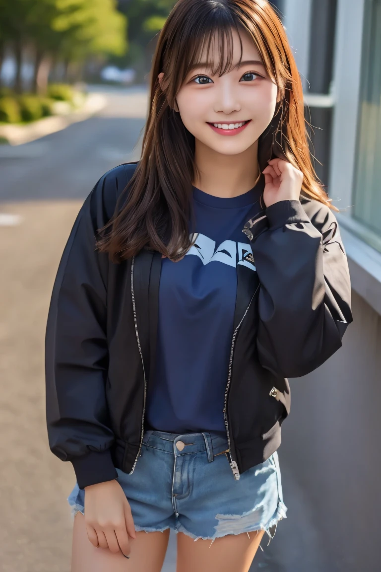 Highest quality, (beautiful)、Jacket、Soft 、smile、Shorts、Tshirt