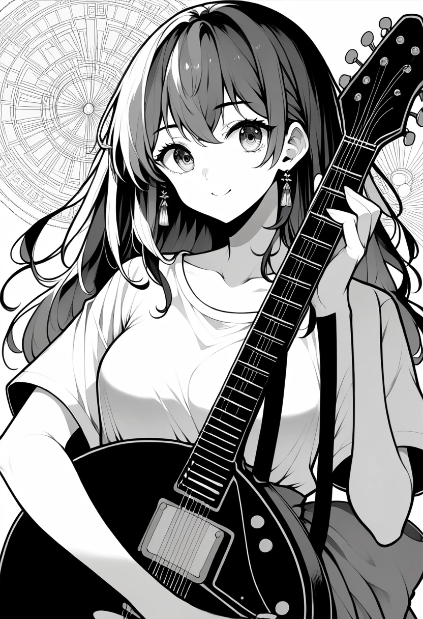 Highest quality, High resolution, Detailed Background, High Contrast, 1 Girl, Kyoto Animation、6 strings、There are six pegs、high school girl、Electric guitar、Fender Stratocaster、Big Stage、front, Beautiful line drawing, Vibrant colors