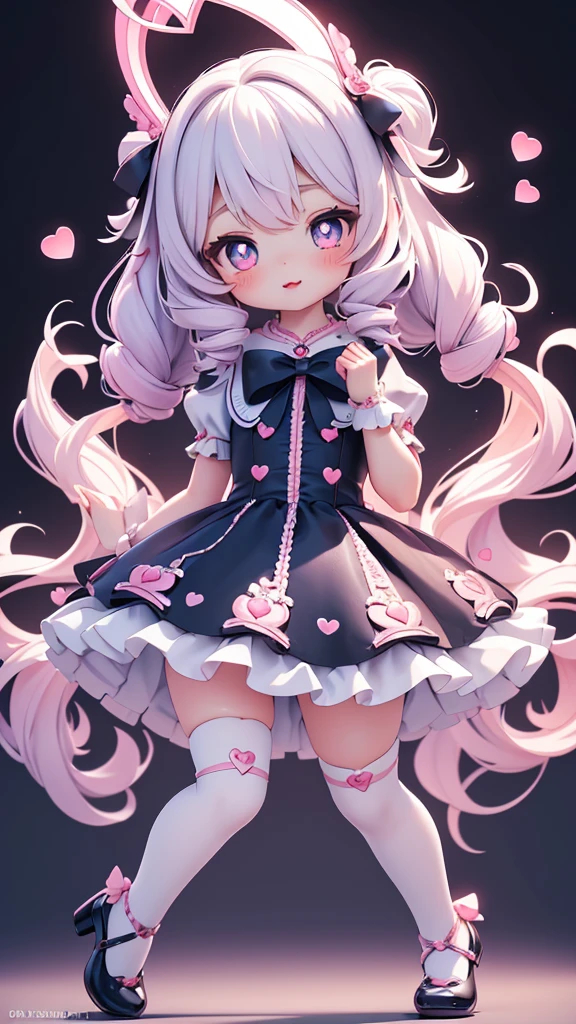 ((petite bishojo, little 2girls)), ((cute face)), ((heart shaped pupils)), ((masterpiece)), ((best quality)), ((ultra detailed)), ((exquisite)), ((depth)), ((crisp)), ((8k)), ((beautiful and aesthetic)), ((super detailed skin)), ((high standard)), ((highres)), ((perfect anatomy)), (full body), (blush), (lipstick), (girly), ((kawaii pose)), (white, blue, black)