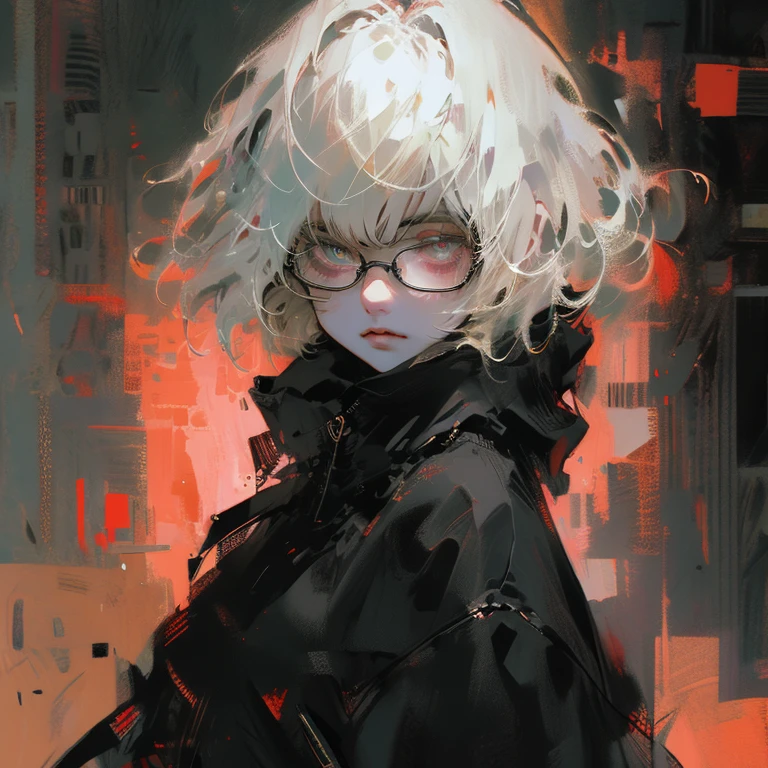 Highest quality,Highest Resolution,Big Breasts,Short Bob,Very beautiful eyes,whole body,Glasses,Colorful,hoodie