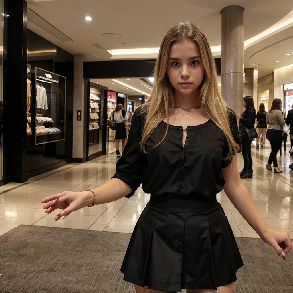 young naked blonde teen girl in crowded mall
