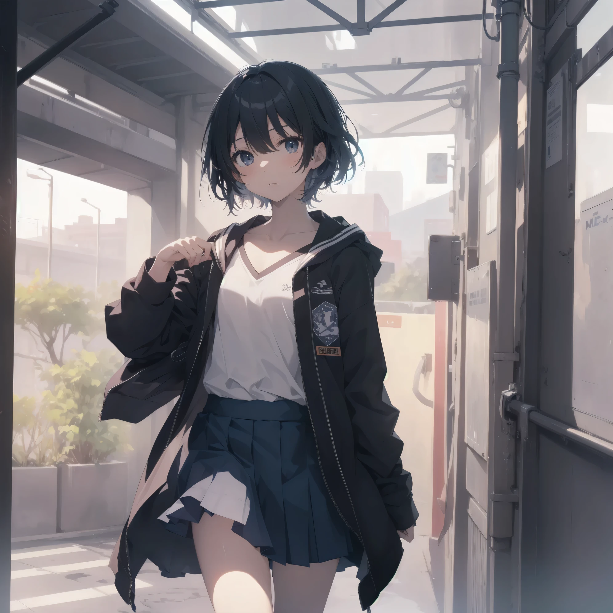 ultra-absurdres-Top quality by artist God, ultra-detailed, high resolution, anime moe artstyle, best anime 8k konachan wallpaper, pixiv contest winner, pool:2810, perfect anatomy,break, 1girl, (Please draw a girl walking sleepily to school alone. )break,(Solo,little female, 13-year-old:1.3),Full limbs, complete fingers,a junior high school student, (very short hair), short cut, flat chest, , small butt, small black eyes, beautiful detailed eyes, well-proportioned iris and pupils, expressive eyes, highres detailed hair, soft expression, salor school_uniform, sailor collar, serahuku, bow, pleated skirt,(Detailed Lighting), (Detailed background), in the School commute route. break,super detailed skin, Best cinematic lighting powered by famous artist, 8k,beauty illustration,photoshop_(medium),very aesthetic,break,((artist:gomashio_(goma_feet) )), artist:clamp ,artist:carnelian ,artist:kantoku ,