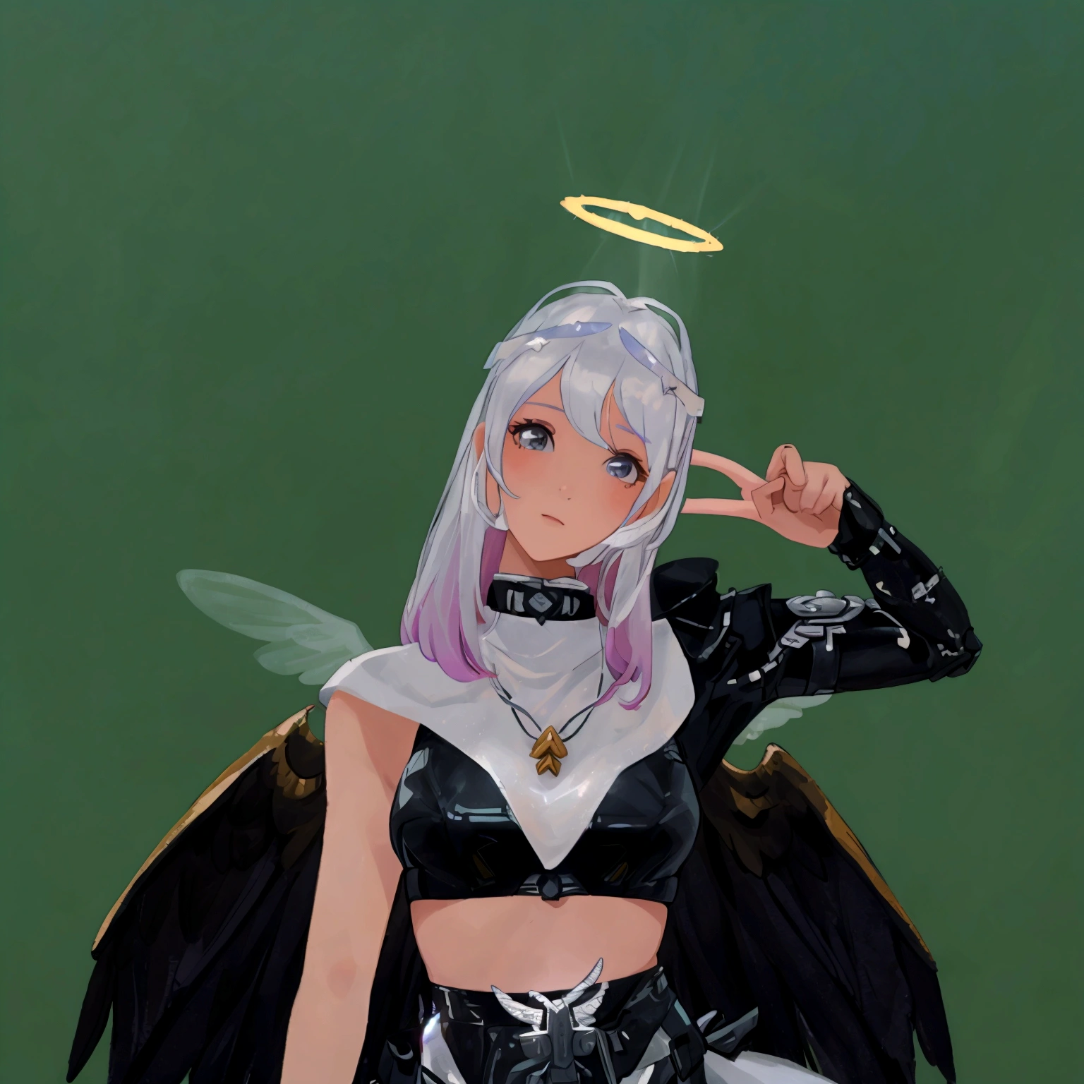 there is a 3d image of a woman dressed in a costume, wearing angel halo, angelic halo, angel halo, npc with a saint's halo, npc with a saint\'s halo, wearing angel, wearing angel halo covered face, holy halo, halo over her head, as a mystical valkyrie, halo above head, dark angel, divine ray over her head