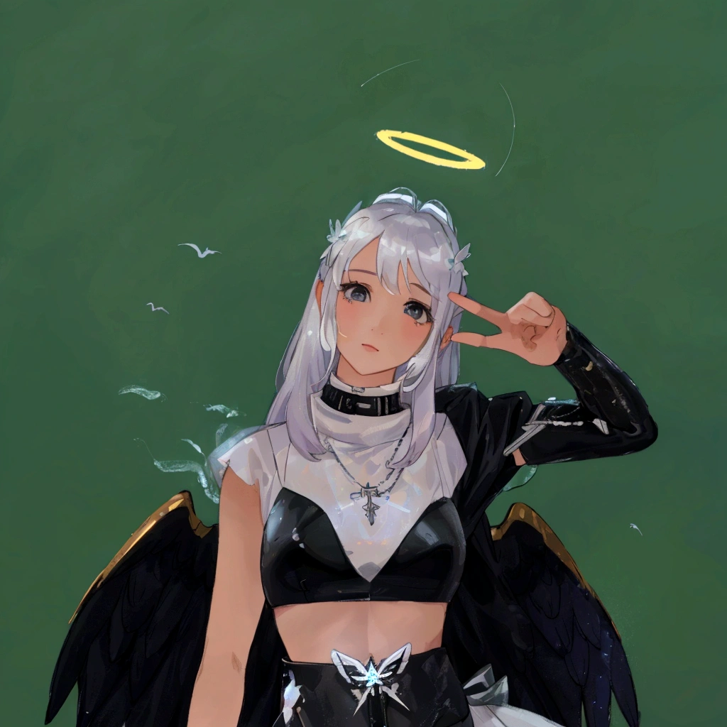 there is a 3d image of a woman dressed in a costume, wearing angel halo, angelic halo, angel halo, npc with a saint's halo, npc with a saint\'s halo, wearing angel, wearing angel halo covered face, holy halo, halo over her head, as a mystical valkyrie, halo above head, dark angel, divine ray over her head