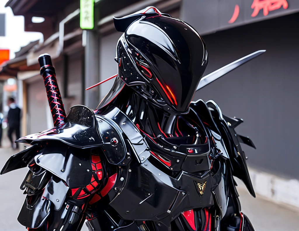 araffe dressed in a black suit holding a sword and a sword, cyborg samurai, cyber japan samurai armor, cyberpunk samurai, very beautiful cyberpunk samurai, full samurai armor spiderman, bio - mechanical ninja samurai, portrait of a cyberpunk samurai, cyber japan style armor, cyber japan armor, celtic and cyberpunk armor, black bull samurai, intricate assasin mecha armor