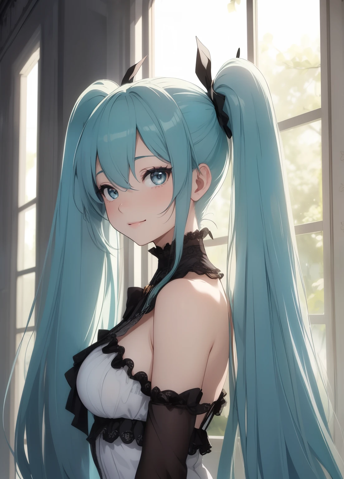 Hot hatsune miku, very cute, very embarrassed, wedding dress
