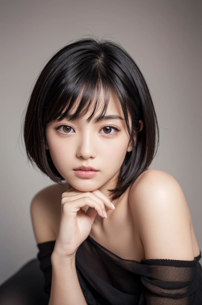 (High resolution:1.3), (16K, Realistic, RAW Photos, Best image quality: 1.4), Japanese, (One Girl), Beautiful Face, (Lively Faces), (Black-haired、short hair:1.3), Beautiful Hairstyles, Realistic eyes, Beautiful and detailed eyes, (Realistic Skin), Beautiful skins, Charm, 超High resolution, Surreal, High detail, Golden Ratio, Highly detailed cute girl,(), naked, cum pussy