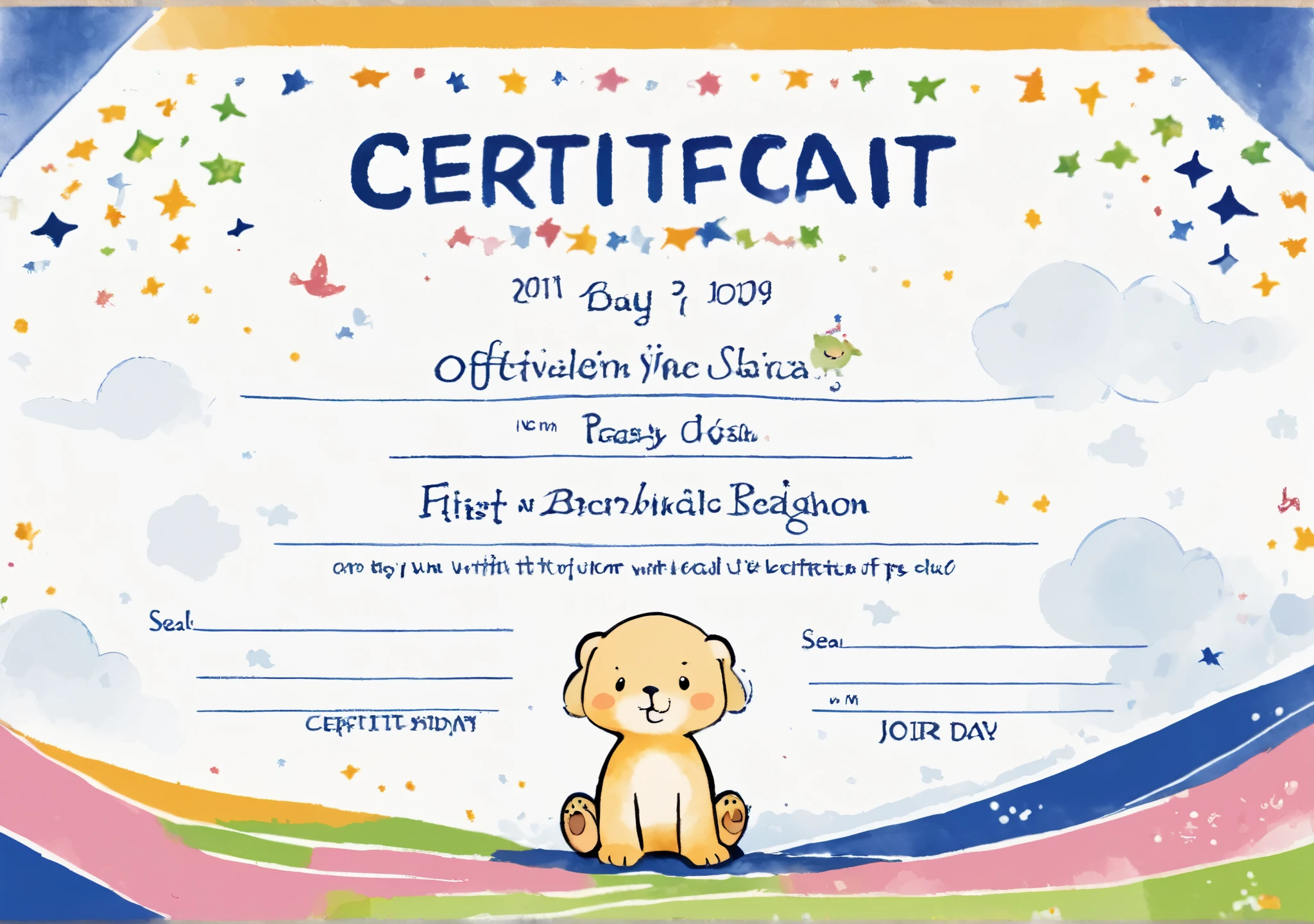 babybaby.org official "Baby Milestone Certificate" "First Step" ready to print template design with seal