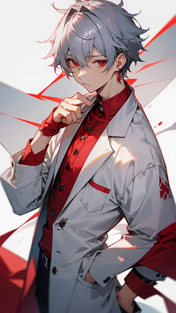 male、Gray Hair、Berry Short、Red Eye、Earrings、White overshirt、Black innerwear、I'm wearing jeans、dj、Turntable、At a live concert