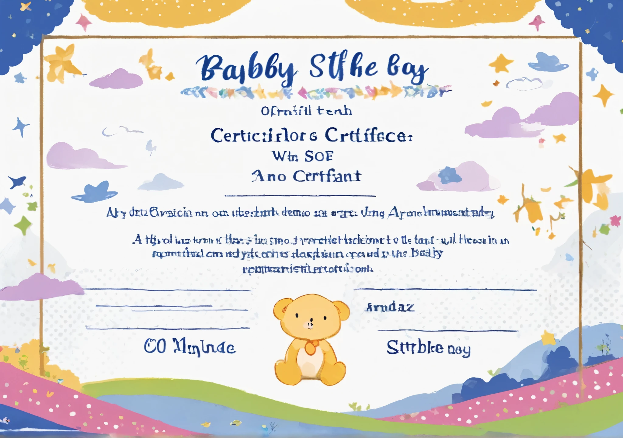 babybaby.org official "Baby Milestone Certificate" "First Step" ready to print template design with seal