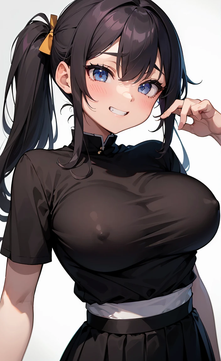 NSFW,One girl,
(Big Breasts:1.3),(手でshirtのボタンを開ける:1.5),Beautiful breasts,(shirtを脱ぐ:1.5),(I see big breasts:1.5)
Blonde, {{{Half Twin Tail:1.3}}}、Beautiful eyes,break,blush, bow, 赤いbow, Long sleeve, shirt, 襟付きのshirt, skirt, プリーツskirt, 黒いskirt, Small breasts,
{{{Face close-up}}},Upper Body,
Look down,View your viewers,
Tabletop, Highest quality, , Absurd, Perfect Skin, Detailed skin texture, Ultra-detailed, 8K, Intricate details, Beautifully detailed face,High resolution,
 {{{Shadowed face}}}, mock, {{{Grit your teeth:1.2}}}, Grin, smile, Looking down at the viewer, masterpiece,Absurd, Beautiful detailed face when viewed from the front,