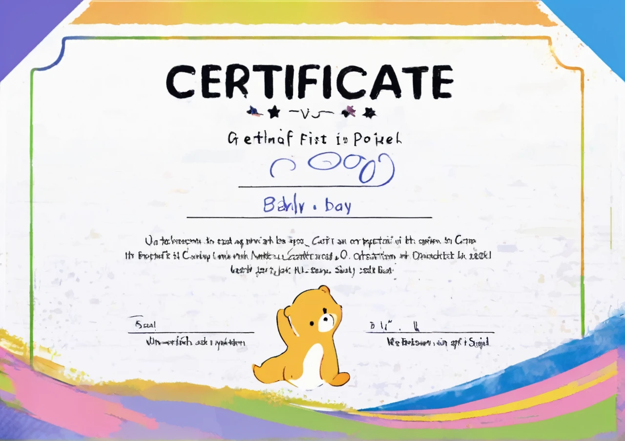 babybaby.org official "Baby Milestone Certificate" "First Step" ready to print template design with seal