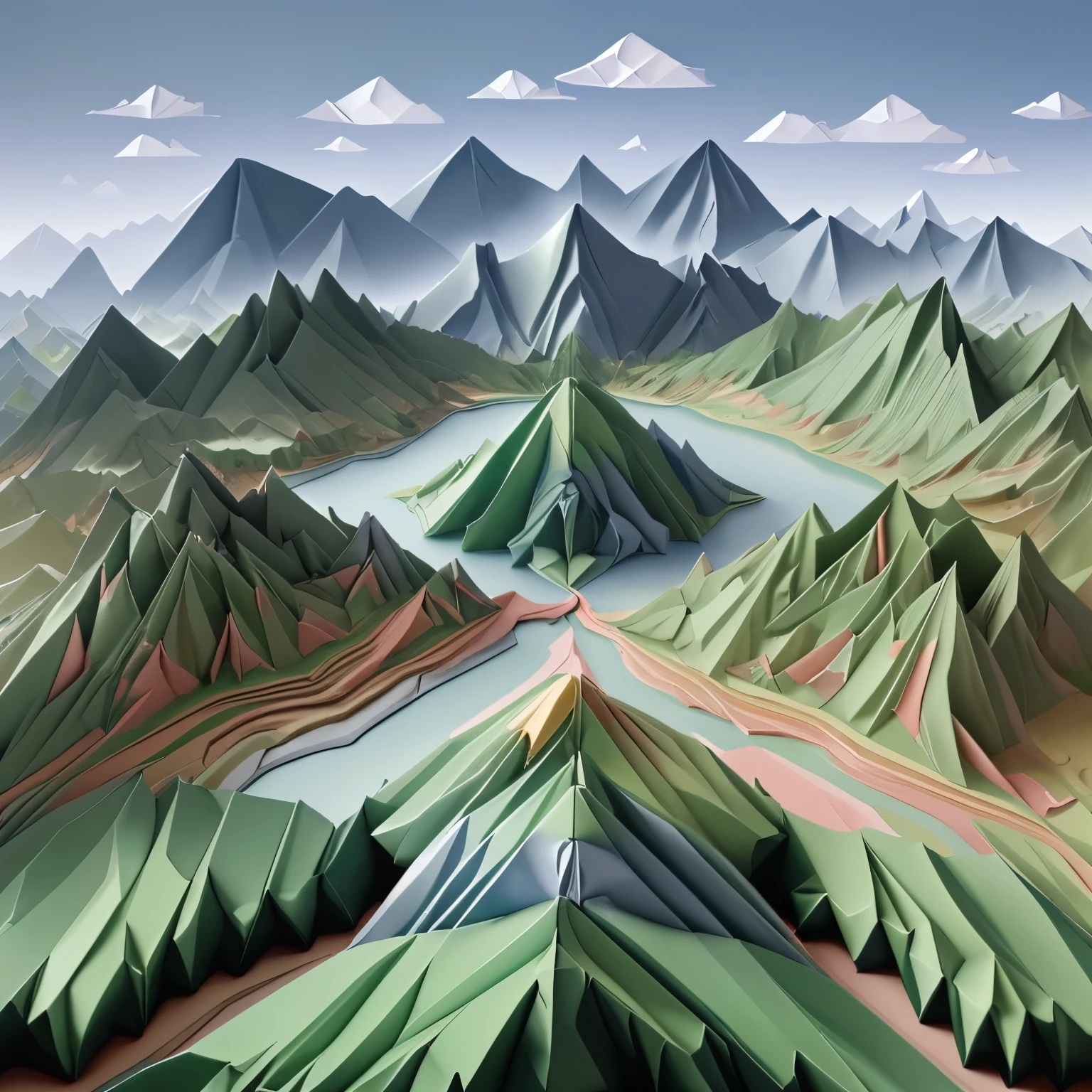 An origami landscape painting