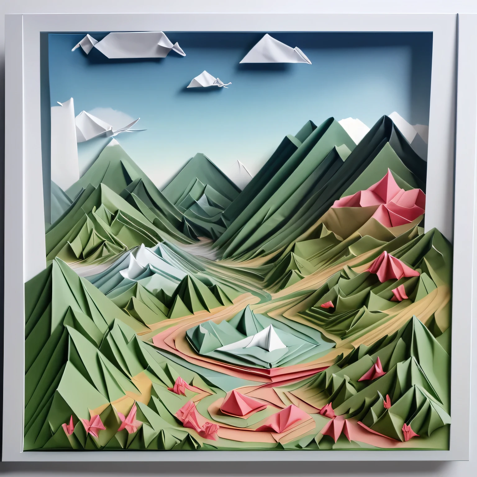 An origami landscape painting