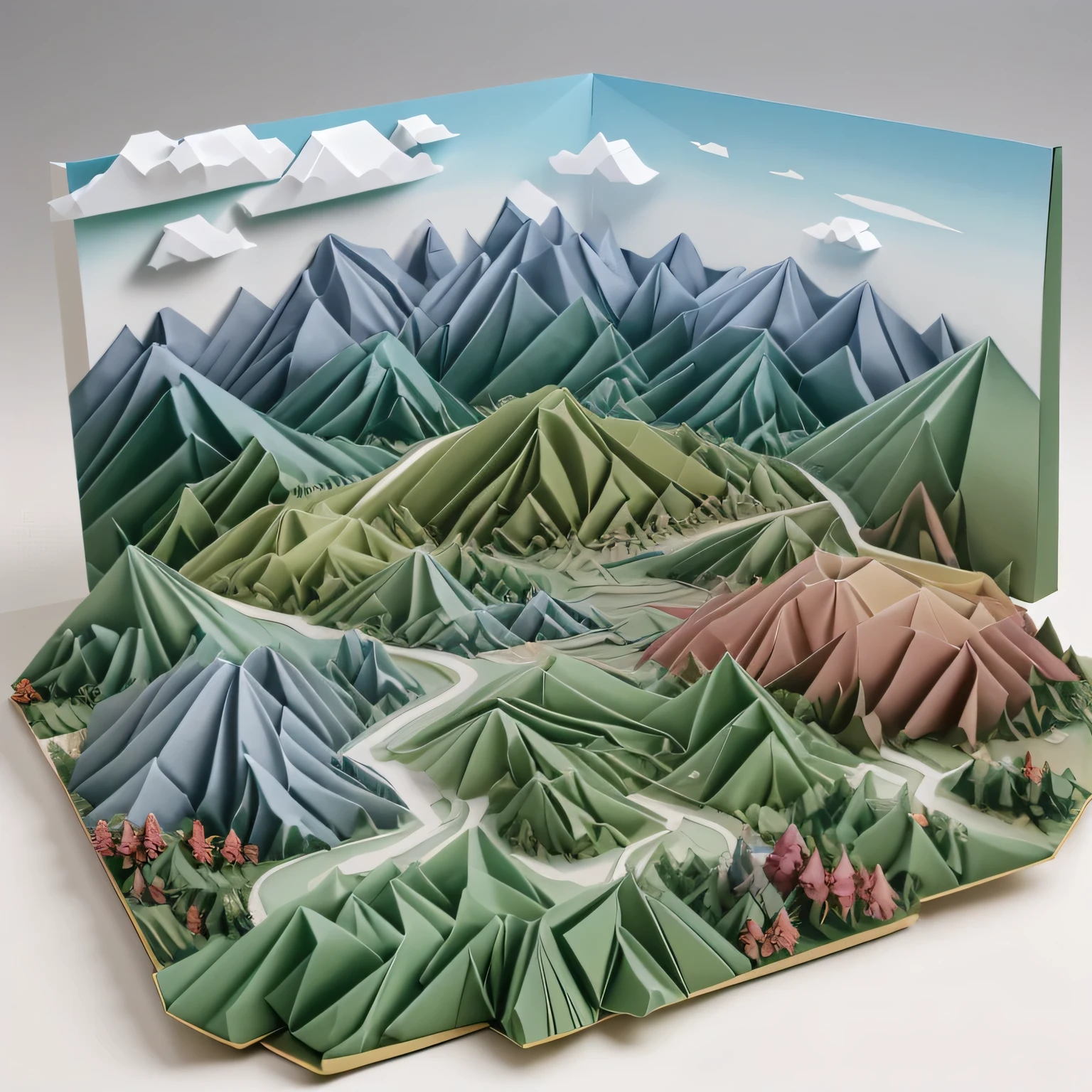 An origami landscape painting