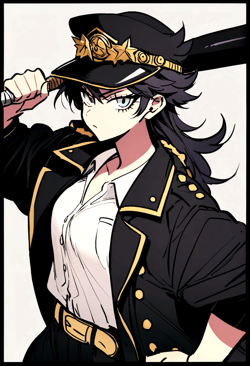 teenage woman, high school, delinquent, pretty and tomboyish, delinquent leader, has a cool and charming gaze, holding a baseball bat