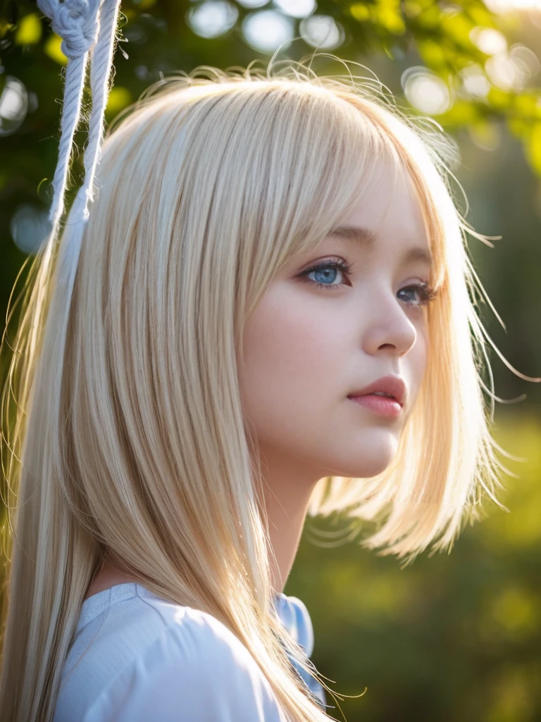 beautiful Scandinavian girl with beautiful bright blonde hair.、セクシーでとてもbeautiful輝くかわいい顔、Beautiful, glowing skin、Mysterious blonde light reflecting dazzlingly、beautiful, Cute and sexy, Large, shining, pale, light blue eyes、Very big eyes、beautiful super long shiny silky blonde hair、Swing your bangs in front of your eyes、セクシーな16歳のかわいいbeautiful女の子、blonde hair above eyes、片blonde hair above eyes、Blonde hair between the eyes、Cheek highlight、Small Face Beauty