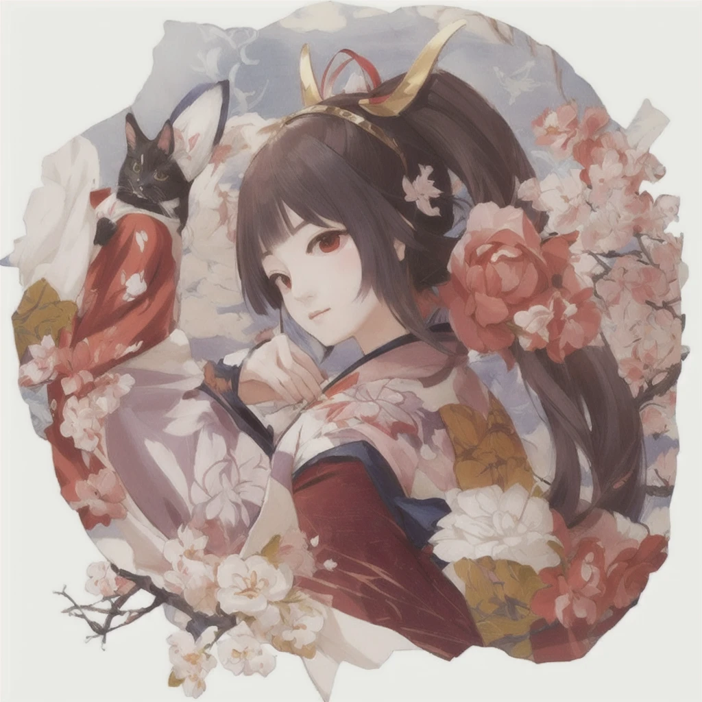 Anime girl with a fan and a cat in the background, onmyoji portrait, onmyoji, Anime illustration, by Kamaguruka, The Detailed Art of the Onmyoji, Half Yamada, Pixiv, Beautiful anime art, Pixiv contest winner, Artistic rendering of Reimu Hakurei, digital art on Pixiv, Official artwork, Ehime