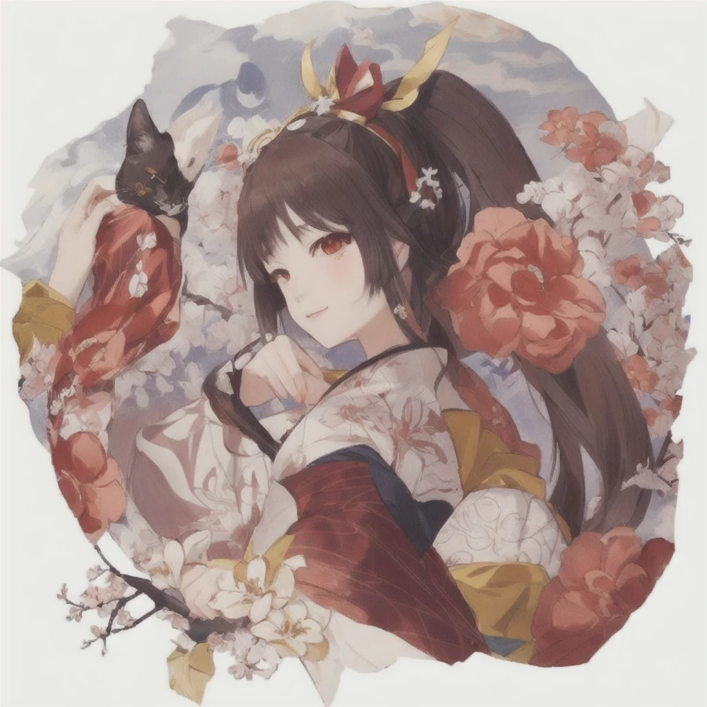 Anime girl with a fan and a cat in the background, onmyoji portrait, onmyoji, Anime illustration, by Kamaguruka, The Detailed Art of the Onmyoji, Half Yamada, Pixiv, Beautiful anime art, Pixiv contest winner, Artistic rendering of Reimu Hakurei, digital art on Pixiv, Official artwork, Ehime